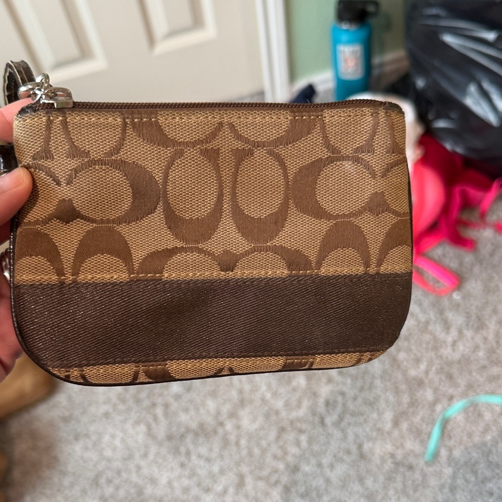 Coach Brown Signature Key & Card Holder